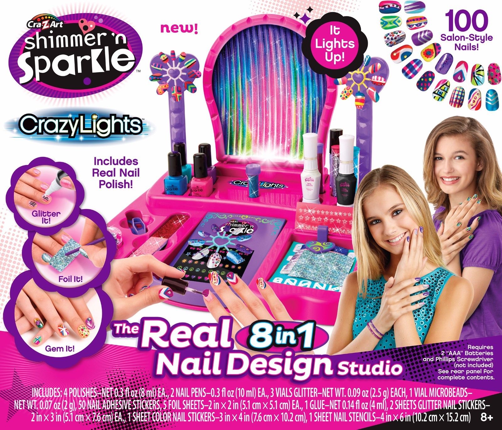 CraZArt Shimmer and Sparkle Crazy Lights Super Nail Salon Kit Top Toys