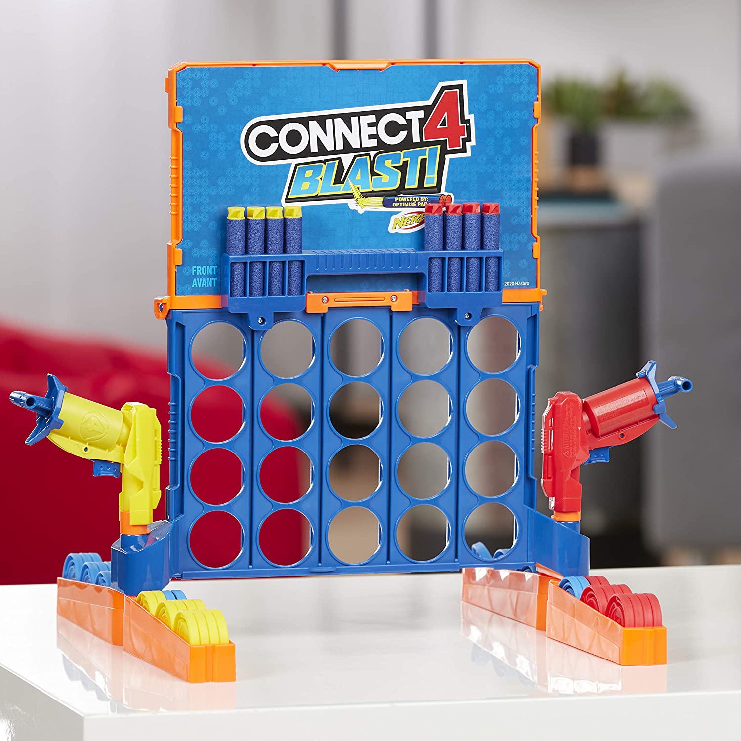 Connect 4 Blast! Game; Powered by Nerf; Includes Nerf Blasters and Nerf  Foam Darts; Game for Children Aged 8 and Up