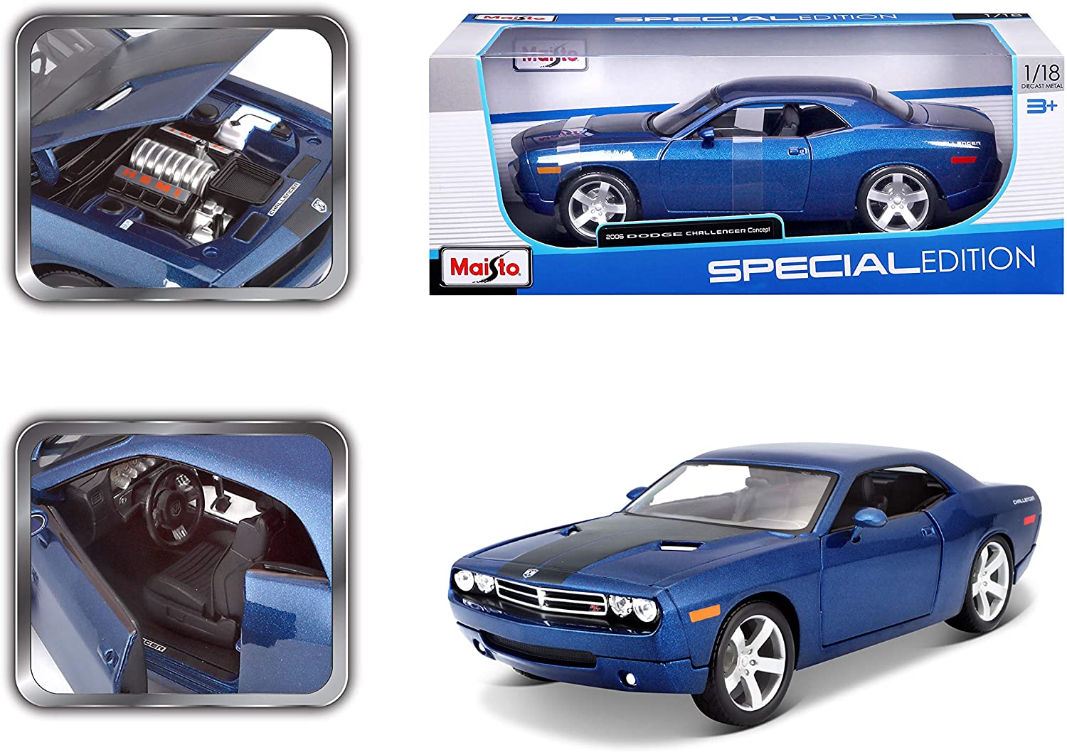 Maisto 531396 Dodge Challenger Concept Model car Blue Top Toys