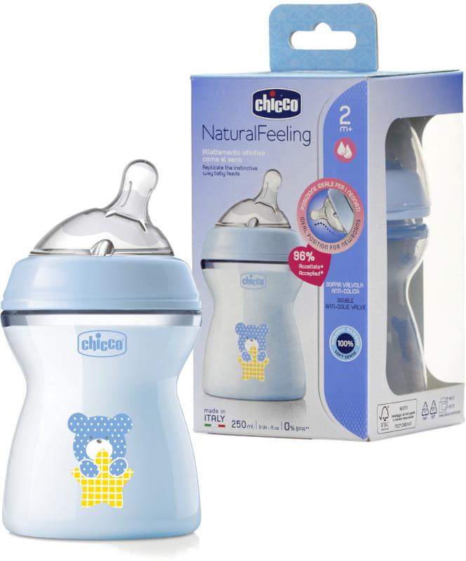 Biberon Natfeeling 250Ml Fl Medio Azul Chicco